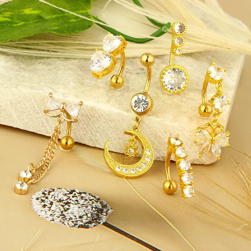 JunlowPY Bauchnabelring, Edelstahl, Gold, Damen - Bild 1