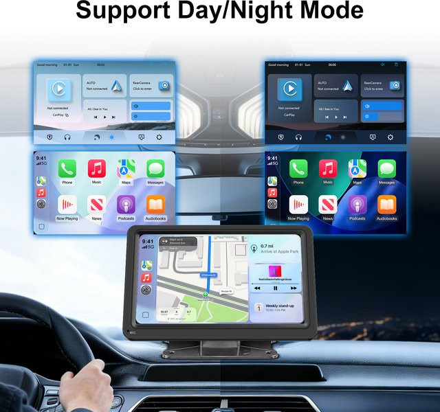 Ezonetronics 7 Zoll IPS Tragbarer CarPlay Touchscreen mit Wireless Android Auto und Bluetooth in Schwarz - Bild 1