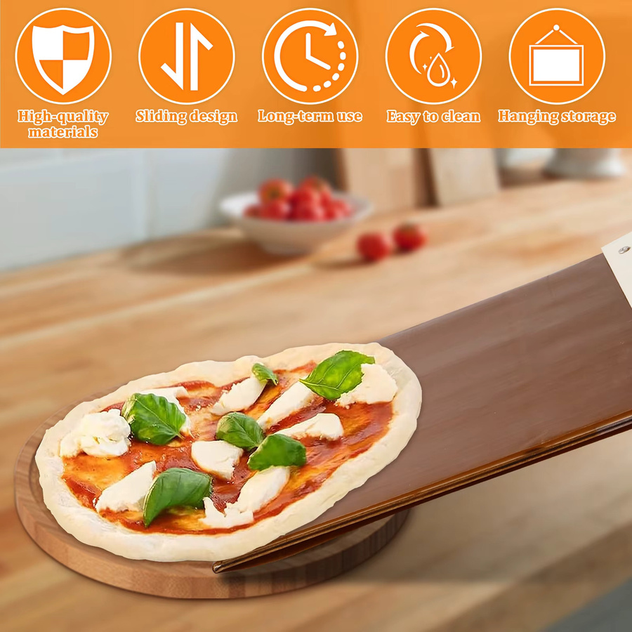 Willstar Pizzaschaufel mit abnehmbarem Holzgriff, antihaftbeschichtetes Pizzapaddel in Braun, Durchmesser: 30,0 cm - Bild 2