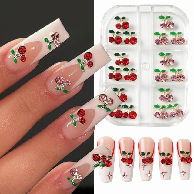 Kirsche Strass Nail Art Charms, Rot Rosa, Kristall Nagel Schmuck - Bild 1