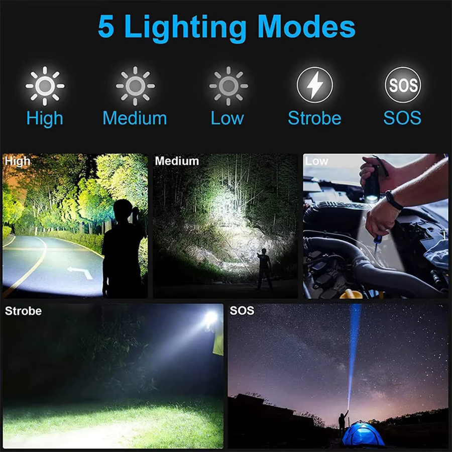 KENSUN Taktische LED-Taschenlampe in Schwarz mit USB-Ladefunktion und starkem Spotlight - Bild 4