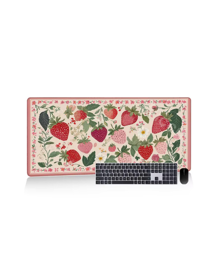 Riccu Schreibtischunterlage mit Blumen-Erdbeer-Design in Rot und Multicolour, rutschfestes Mauspad und Tastaturmatte aus Gummi - Bild 6