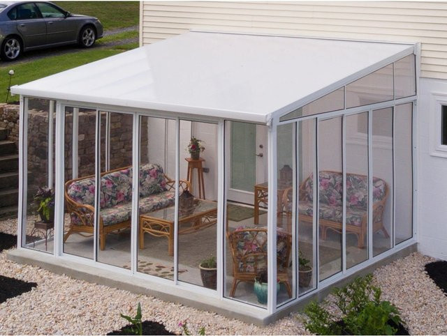 Palram Canopia SanRemo Wintergarten mit Schiebetüren und Polycarbonat in Weiß, L: 435 cm, B: 382 cm, H: 310 cm - Bild 1