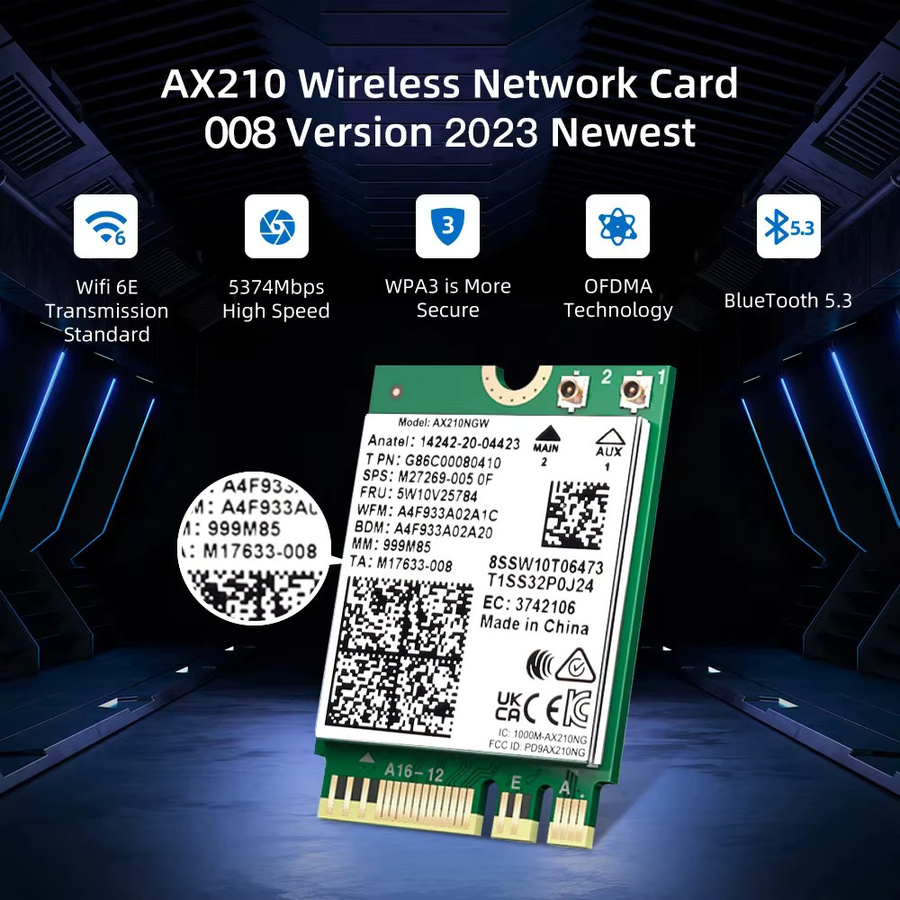 DERAPID WiFi 6E AX210 Wireless-Karte mit Bluetooth 5.3, Tri-Band 2,4 GHz/5 GHz/6 GHz, 5374 Mbit/s Hochgeschwindigkeits-Netzwerkadapter AX210NGW für Windows 10/11 - Bild 2