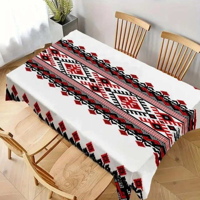 JMG Household Supplies Tischdecke aus Polyester mit böhmischem geometrischem Print in Schwarz, Rot und Grau, Rechteckig, B: 90 cm, L: 140 cm - Bild 1