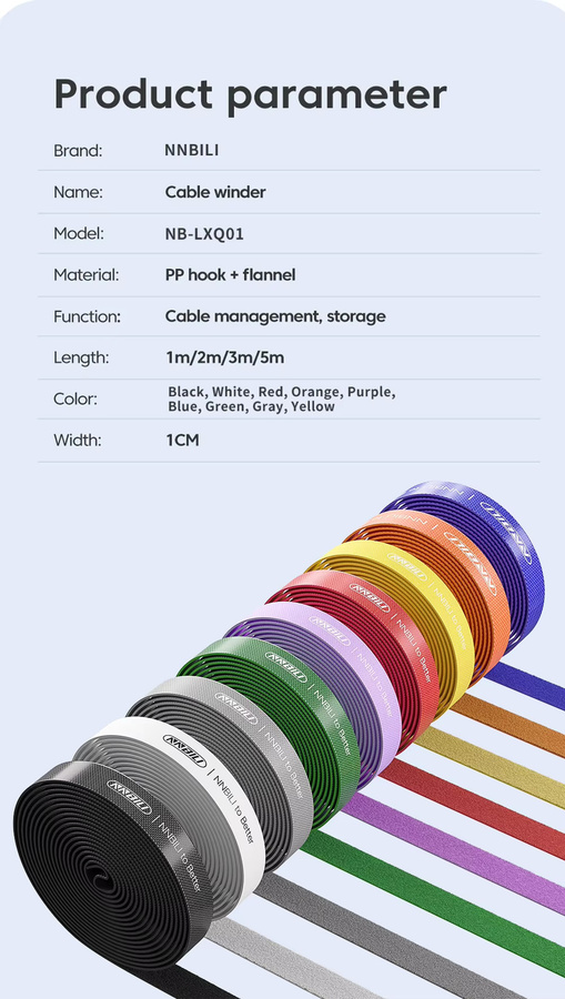 NNBILI Klettverschluss-Datenkabel-Management-Gurt in Lila, wiederverwendbar und frei zuschneidbar - Bild 6