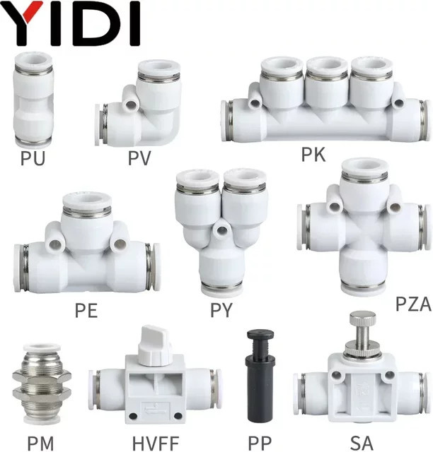 Yidi Pneumatisches Schnellverschluss-Kit für Kompressoren und Luftschläuche mit L-Form, Weiß, 4mm, 8mm und 12mm - Bild 1