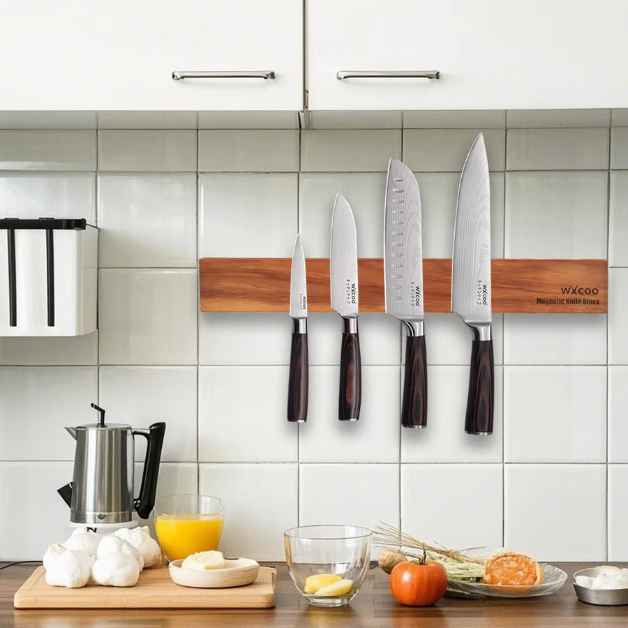 WXCOO Magnetischer Messerhalter aus Akazienholz in Braun, Wandmontage, Breite: 40 cm - Bild 5