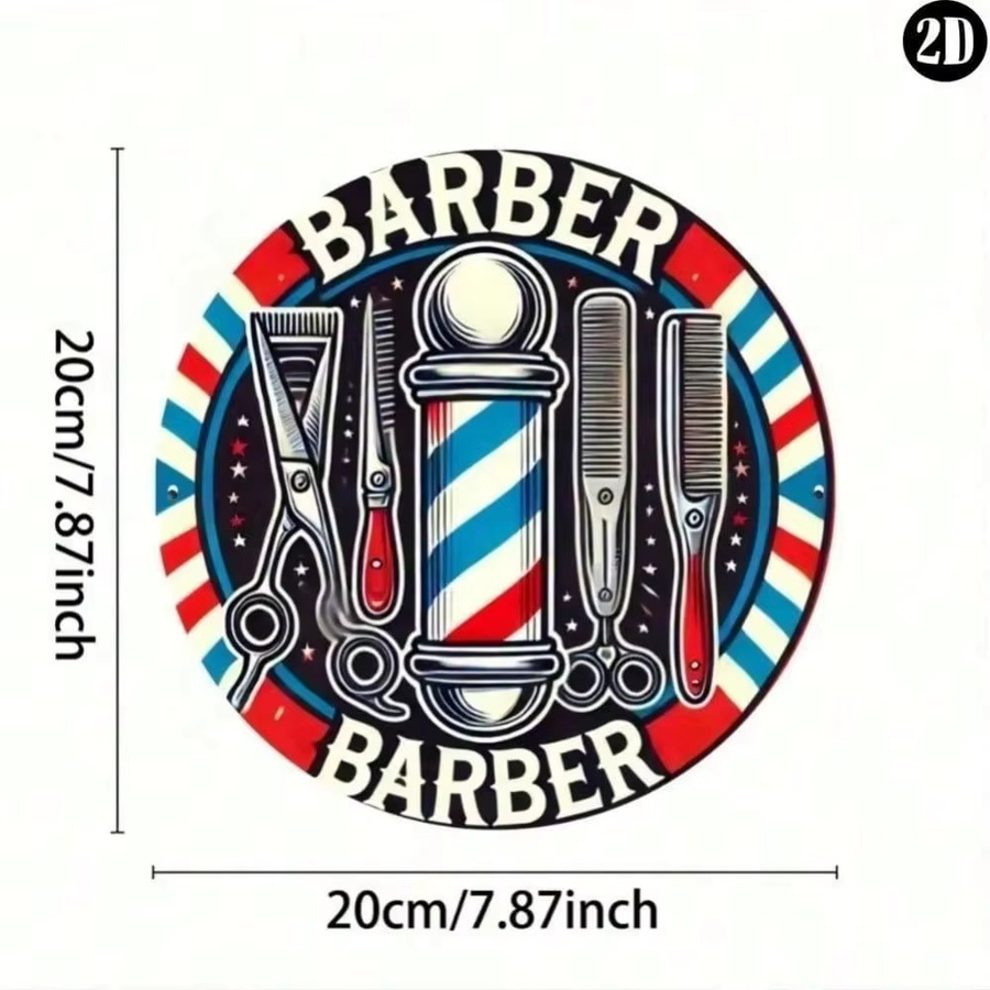 Sheglam Vintage Barbier-Shop Blechschild Runde Metall-Wanddekoration Multicolour Durchmesser: 20 cm - Bild 3