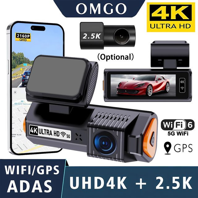 OMGO Dashcam mit 4K+2.5K Auflösung, ADAS, GPS und 5G WiFi in Schwarz - Bild 1