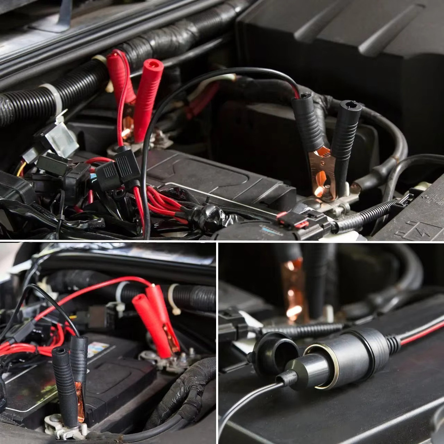 Auto-Feuerzeug-Buchse mit Batterie-Krokodilklemmen für 12 V/24 V inklusive 3 Sicherungen, Schwarz - Bild 5