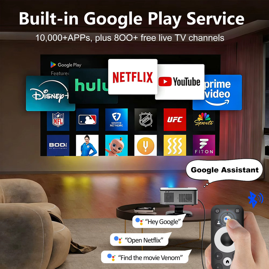 HORLAT Google TV Projektor mit 3000 ANSI Lumen, Full HD 1080P, Autofokus, WiFi 6 und 4K Unterstützung für dein Smart Home Theater - Bild 2