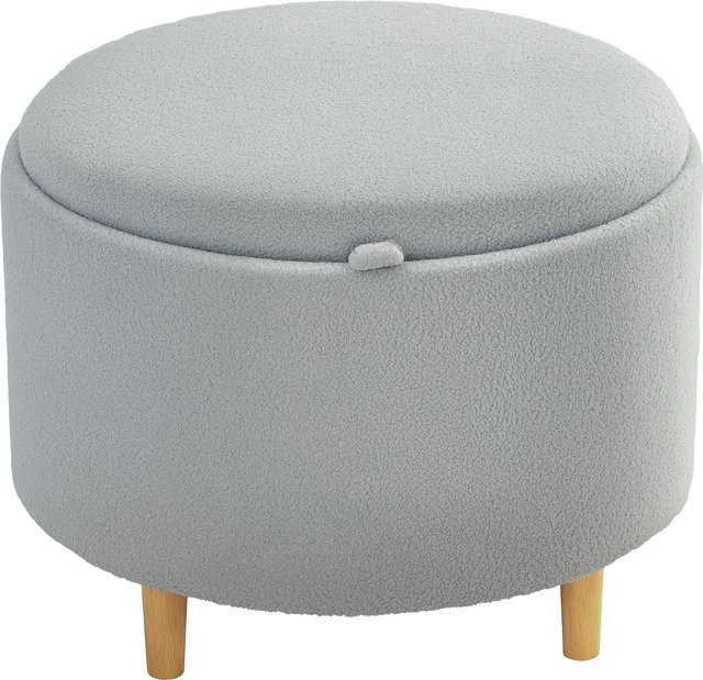 HOMCOM Sitzhocker Ottomane mit Stauraum aus Bouclé-Stoff in Grau mit Holzbeinen aus Eiche, Rund, Durchmesser: 56 cm, Höhe: 42 cm - Bild 1
