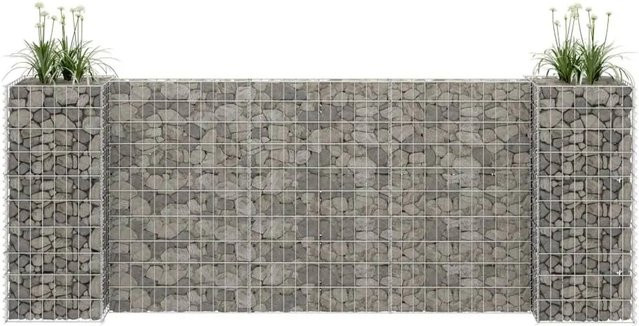 Furnicato H-förmiger Gabionen-Pflanzkorb aus Stahldraht in Silber, B/T/H: 260 x 40 x 100 cm - Bild 1