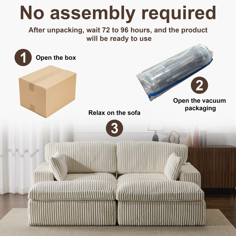 Vankel 2-in-1 Cord Schlafsofa in Weiß, modernes gepolstertes Schlafcouch für Wohnzimmer und Gästezimmer - Bild 4