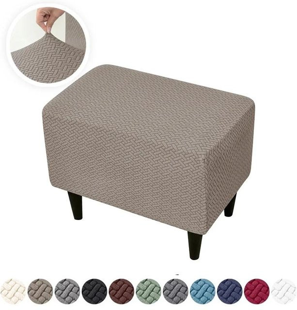 Dehnbarer Ottomanenbezug von Yiran Furniture in Beige, Rechteckiger Hockerbezug aus Jacquard-Polyester für Wohnzimmer und Schlafzimmer - Bild 1