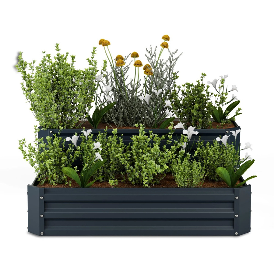 Blumfeldt High Grow Hochbeet mit 2 Ebenen aus Stahl in Anthrazit, B/T/H: 120 x 50 x 90 cm, 405 l Volumen - Bild 2