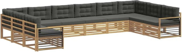 vidaXL Sofagarnitur aus Massivholz Akazie im modernen Latten-Design mit Armlehnen in Anthrazit, Weiß und Grau - Bild 1