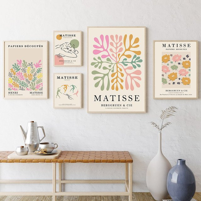 Potdemiel Abstrakte Matisse Korallen Blume Wandkunst Leinwandmalerei im Nordic Style, Mehrfarbig - Bild 1