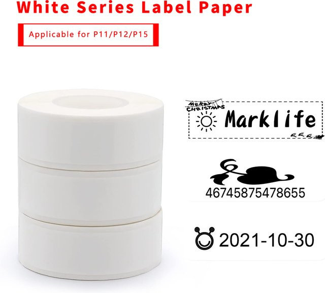 Marklife Thermodrucker-Etiketten Weiß, wasserfest und reißfest, selbstklebende Aufkleber kompatibel mit Marklife P15, M1 und P12 Druckern - Bild 1