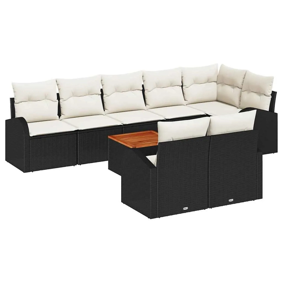 vidaXL Garten-Sofa-Set 9-teilig in Schwarz-Weiß mit PE-Rattan, pulverbeschichtetem Stahl und Akazienholz inklusive Polstern und Stauraumfunktion - Bild 2