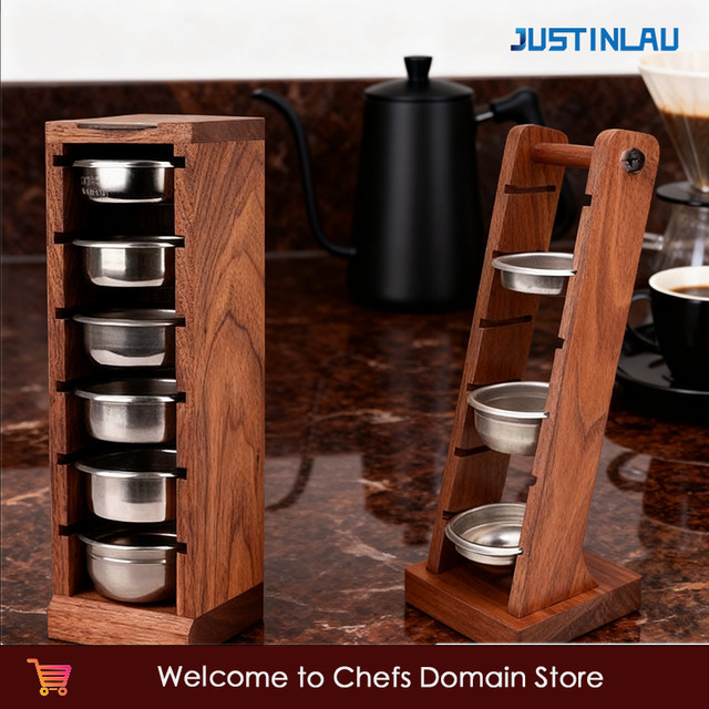 JUSTINLAU Espresso Korb Display Rack aus Walnuss Holz für 51mm, 53mm und 58mm Siebträger Zubehör in Braun - Bild 1