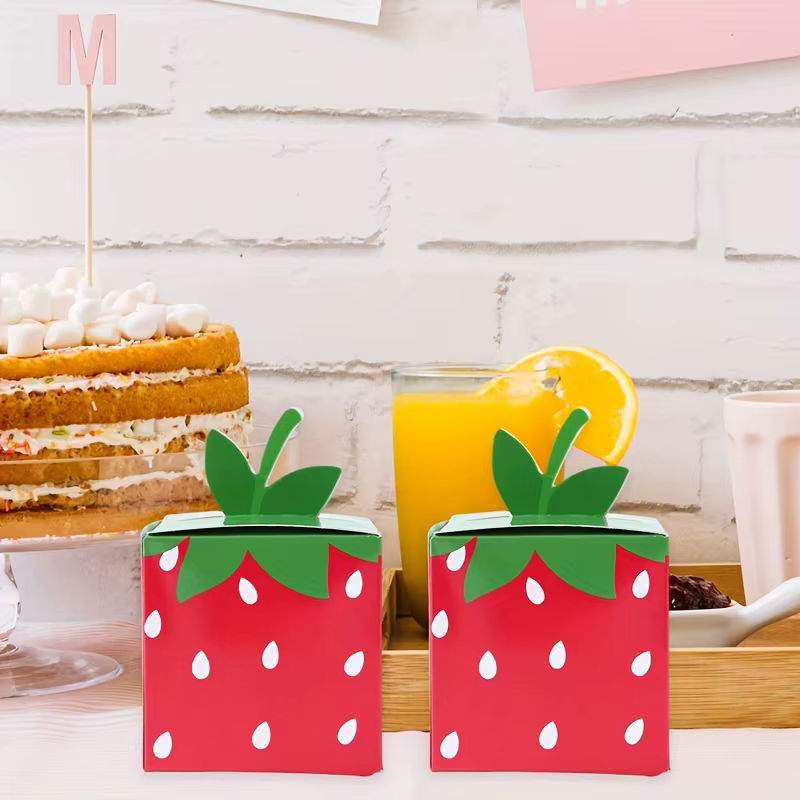 24er Set Erdbeere Motiv Geschenkboxen aus Papier in Rot für Kindergeburtstage, Hochzeiten und Babypartys - Bild 5
