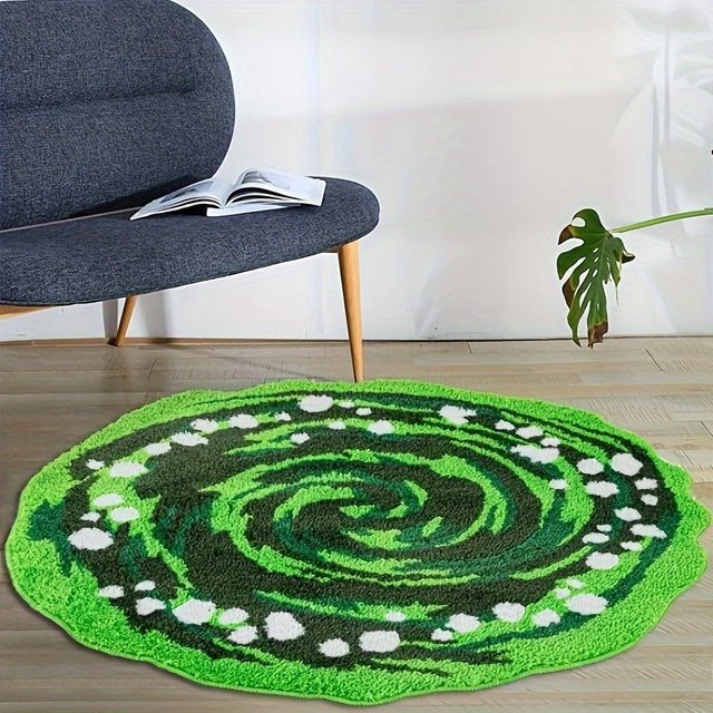 VIKAMA Grüner runder Plüschteppich aus Kunstfell für Wohnzimmer, Schlafzimmer und Kinderzimmer, wasserdicht, Durchmesser: 60 cm - Bild 1
