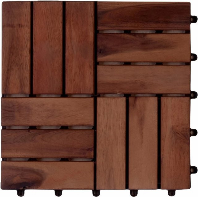 Woodtex Terrassenfliese aus Akazie Holz in Braun, dunkel geölt, mit Click-System, B: 30,0 cm, T: 30,0 cm, H: 2,4 cm - Bild 1