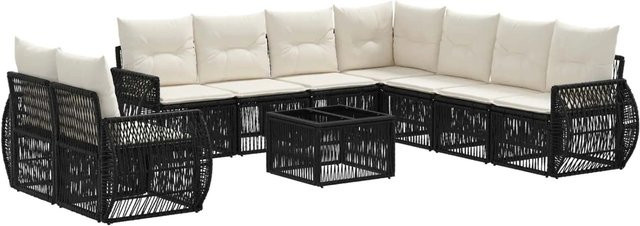 vidaXL 10-teiliges Gartensofa-Set aus Poly-Rattan in Schwarz und Cremeweiß mit Polsterung und Kissen für Garten und Terrasse - Bild 1