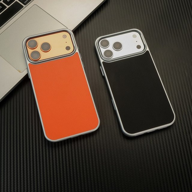 SUNWARD Stoßfeste Handyhülle mit Diamant-Textur und Metallrahmen für iPhone 13 14 15 16 17 Pro Max in Grün und Orange - Bild 1