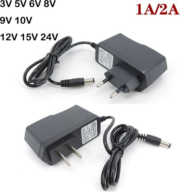 AC zu DC Netzteil Adapter mit Barrel Plug in Schwarz für LED Streifen (Wählbare Spannungen 3V bis 24V) - Bild 1