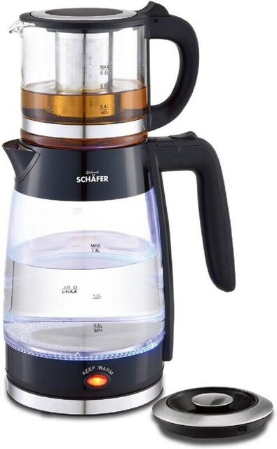 SCHÄFER Teekocher 74269 mit Sieb aus Glas und Edelstahl in Schwarz-Silber, 2,6 l - Bild 1