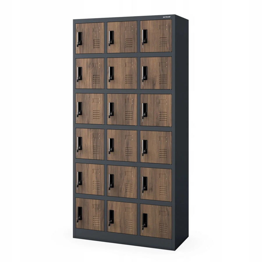 JAN NOWAK Spind Schließfachschrank KAROL ECO DESIGN mit 18 Fächern, Anthrazit und Nussbaum, H x B x T: 185 x 90 x 40 cm - Bild 2