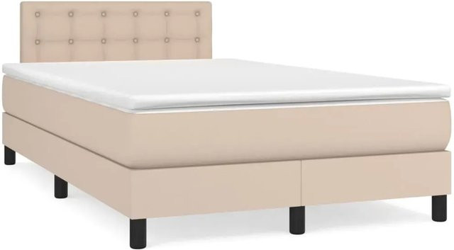 vidaXL Boxspringbett Hybrid mit Matratze und Kopfteil in Braun, B/T/H: 120 x 200 cm, Kunstleder - Bild 1