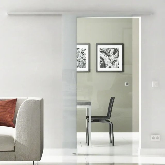 Levidor Glasschiebetür Komplettset aus Aluminium und Klarglas in Silber, B: 65 cm, H: 217,5 cm - Bild 1