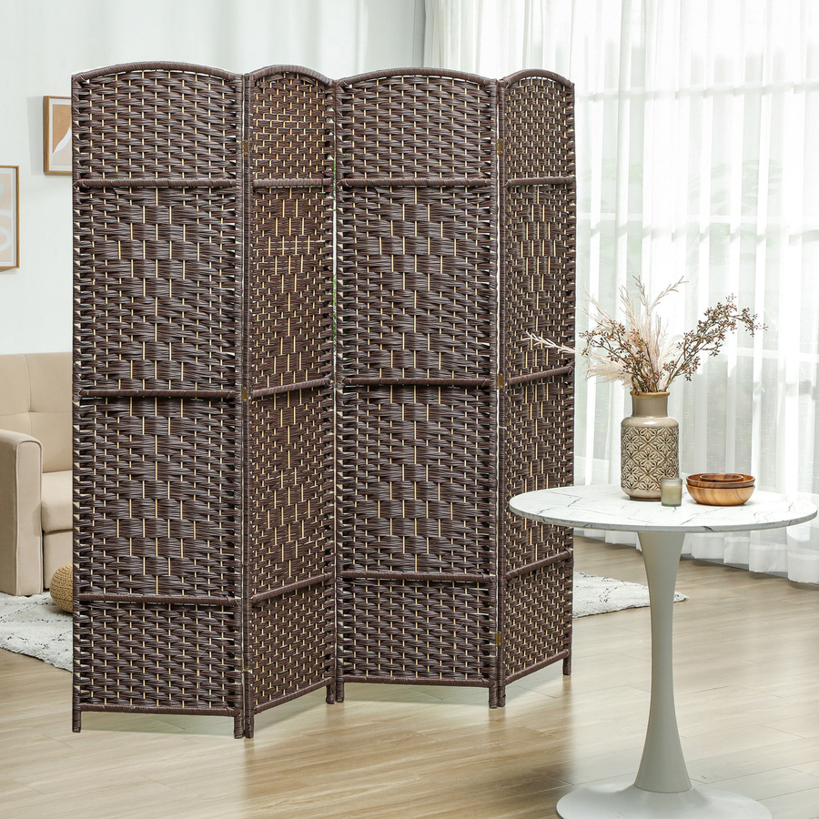 HOMCOM Innen-Paravent aus Holz mit 4 Paneelen, faltbarer Raumteiler für Wohnzimmer und Schlafzimmer, Farbe: Braun, H x B: 180 x 180 cm - Bild 2