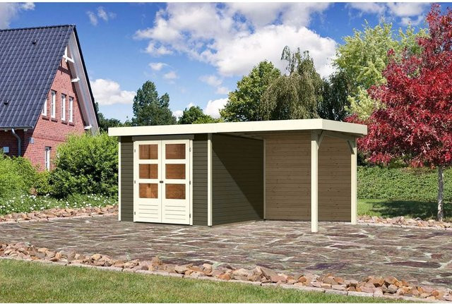 Karibu Holz-Gartenhaus Boras mit Flachdach in Terragrau, modernes Design, B: 242 cm, T: 238 cm, H: 211 cm - Bild 1