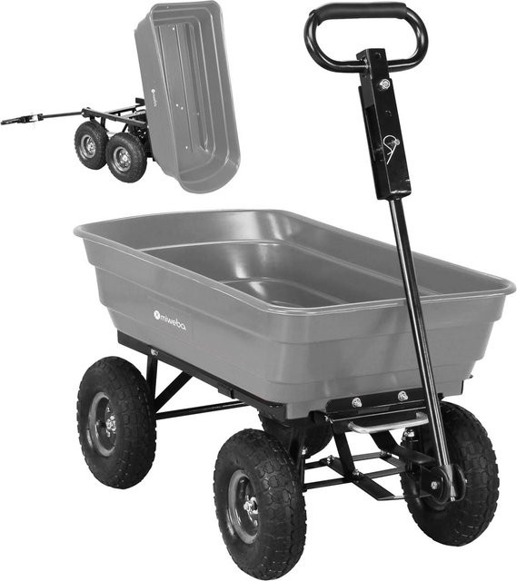 Miweba Bollerwagen Dumper mit verriegelbarer Kippfunktion und robuster PP-Wanne in Grau, Tragkraft bis 300 kg - Bild 1