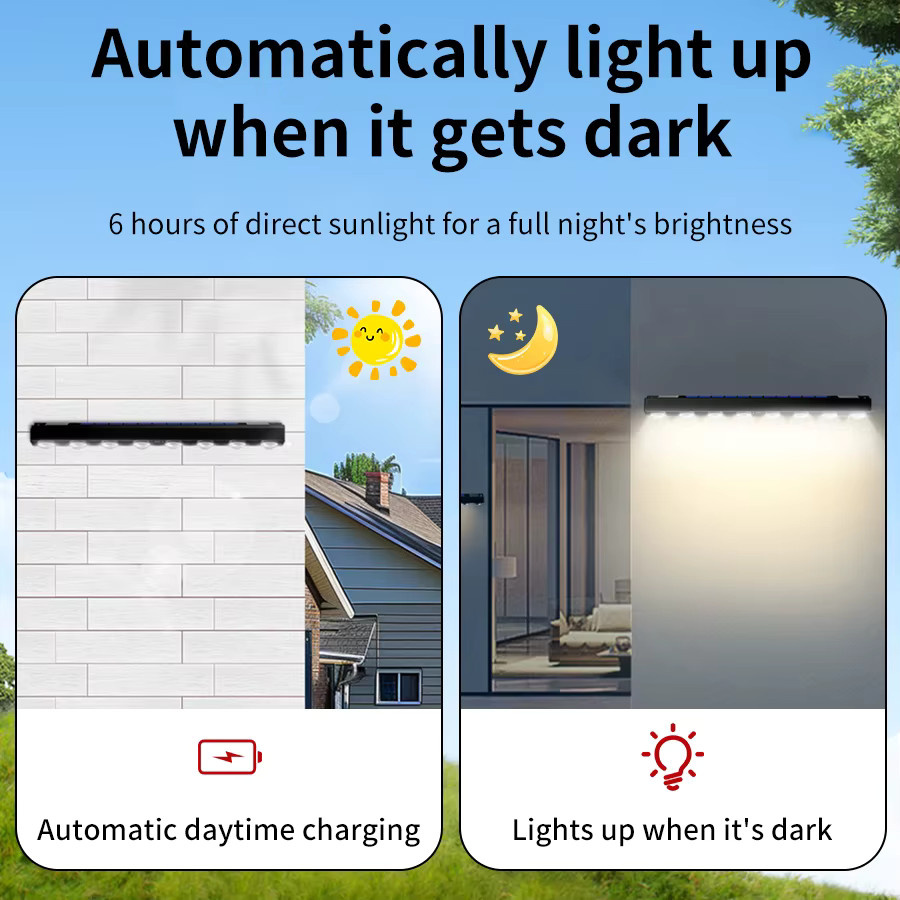 GGBEE Solar-LED-Wandleuchte in Schwarz für Außenbereich, moderne Solar-Schildleuchte mit Dämmerungssensor für Garten, Hausnummer und Briefkasten - Bild 3