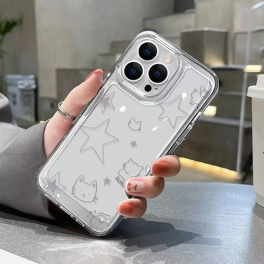 Transparente Samsung Handyhülle mit Katzen- und Sternen-Design für Samsung Galaxy A55 5G M55 5G A04 A05S A06 A50 A51 A52 A53 A54 A56 A71 A72 A73 M53 M54 Softcase - Bild 2