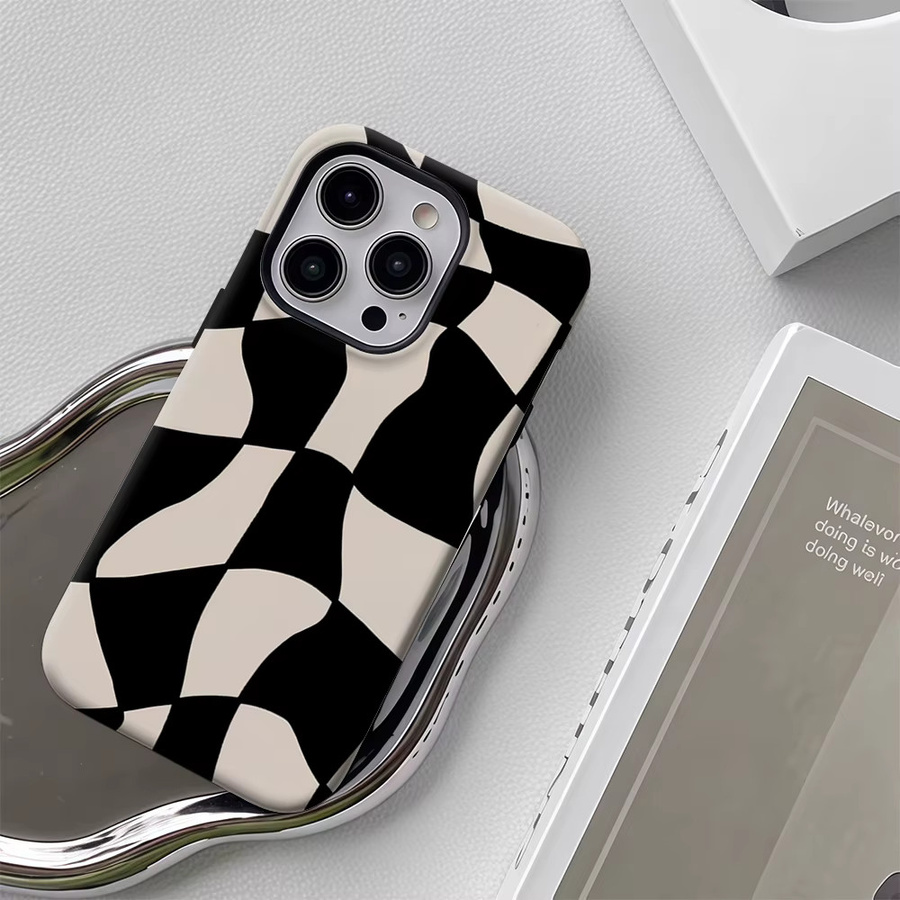Potdemiel Wellenförmige Schachbrett-Handyhülle für iPhone 17 16 15 14 13 Pro Max Plus mit Magnetfunktion in Multicolour - Bild 5