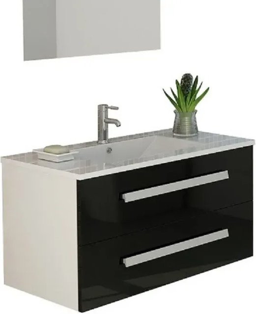Jet-Line Badmöbel-Set Locarno in Schwarz Hochglanz mit Unterschrank und Waschbecken, B: 80 cm, T: 45 cm, H: 46 cm - Bild 1
