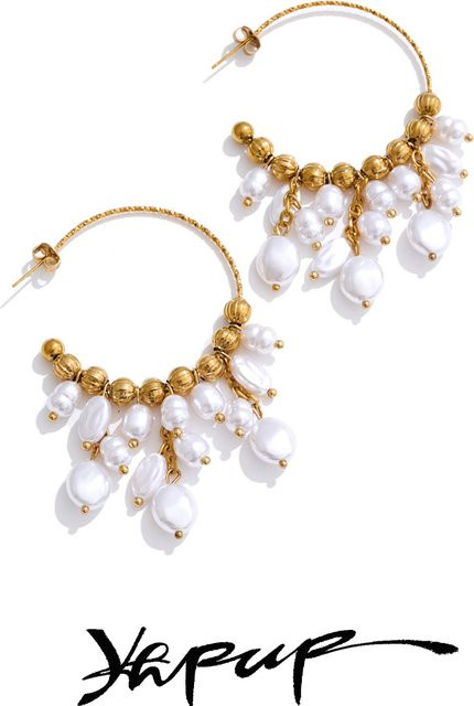 Yhpup Ohrringe, Perle, Edelstahl, Gold, Damen - Bild 1