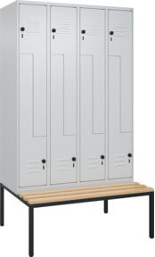 C+P Z-Spind Classic PLUS Sitzbank mit 8 Fächern, Buche-Hartholz und Sicherheits-Drehriegel, Farbe: Grau, B/T/H: 212,0 x 120,0 x 81,5 cm - Bild 1