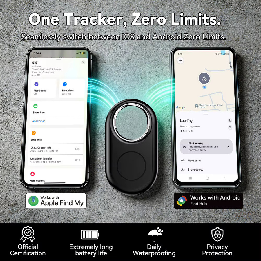 Wesense Universeller Smart Tag in Schwarz für Apple Find My und Google Find My Device App als globaler GPS-Positionstracker für Schlüssel, Geldbörse und Gepäck - Bild 3
