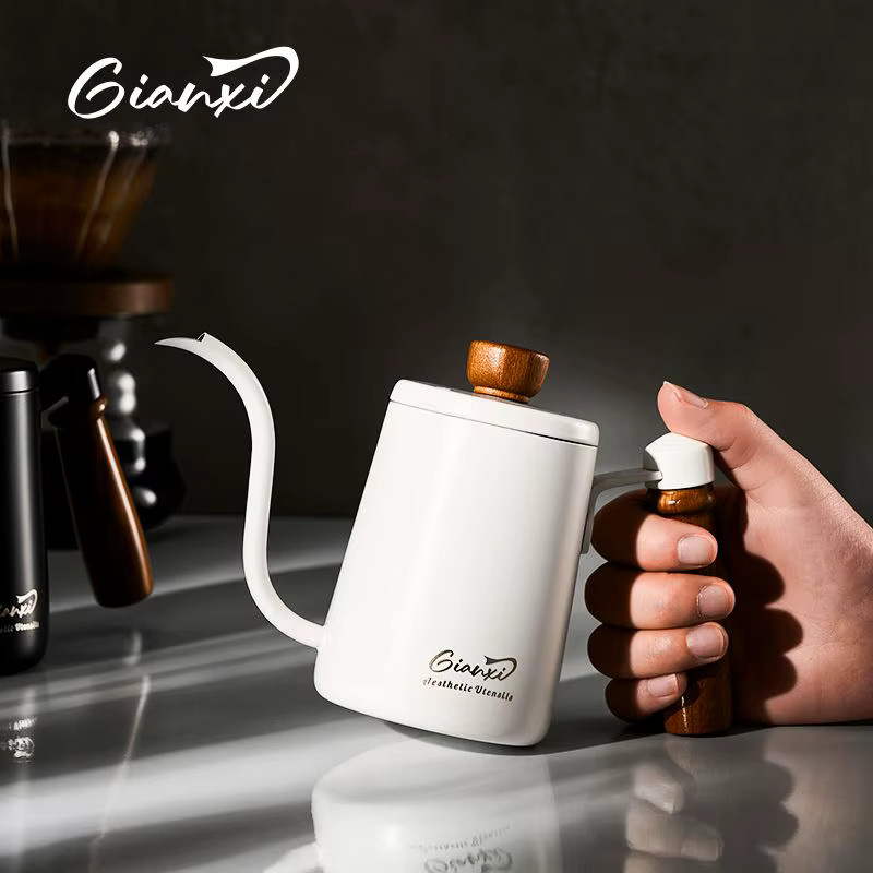 Giannxi Professionelle Kaffeekanne aus Edelstahl mit Holzgriff und temperaturgesteuerter Wasserflasche, Schwarz oder Weiß - Bild 3