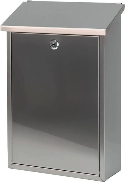 PROREGAL Wandbriefkasten Toledon mit Schrägdach und Zylinderschloss in Silber, H x B x T: 40 x 27 x 12 cm, Einwurföffnung 25 x 4 cm, Matt Edelstahl - Bild 1