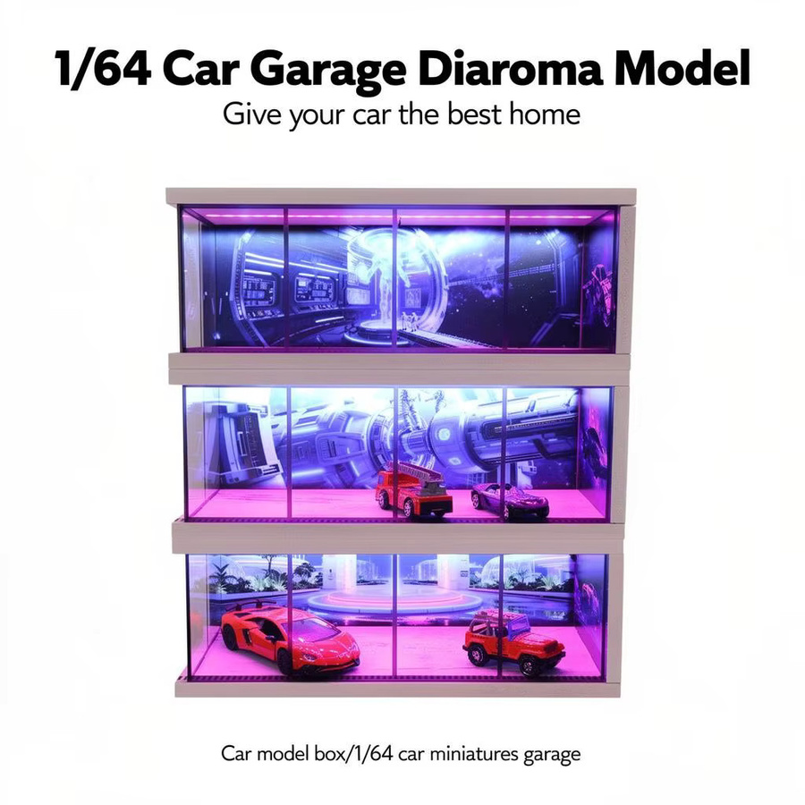 meiduoxing Auto Garage Diorama, Maßstab 1:64, mit LED-Leuchten - Bild 2