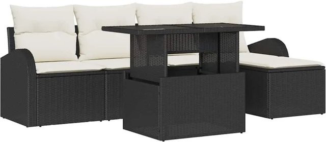 vidaXL Garten-Sofa-Set aus Polyrattan in Schwarz mit 6 Teilen und Kissen - Bild 1